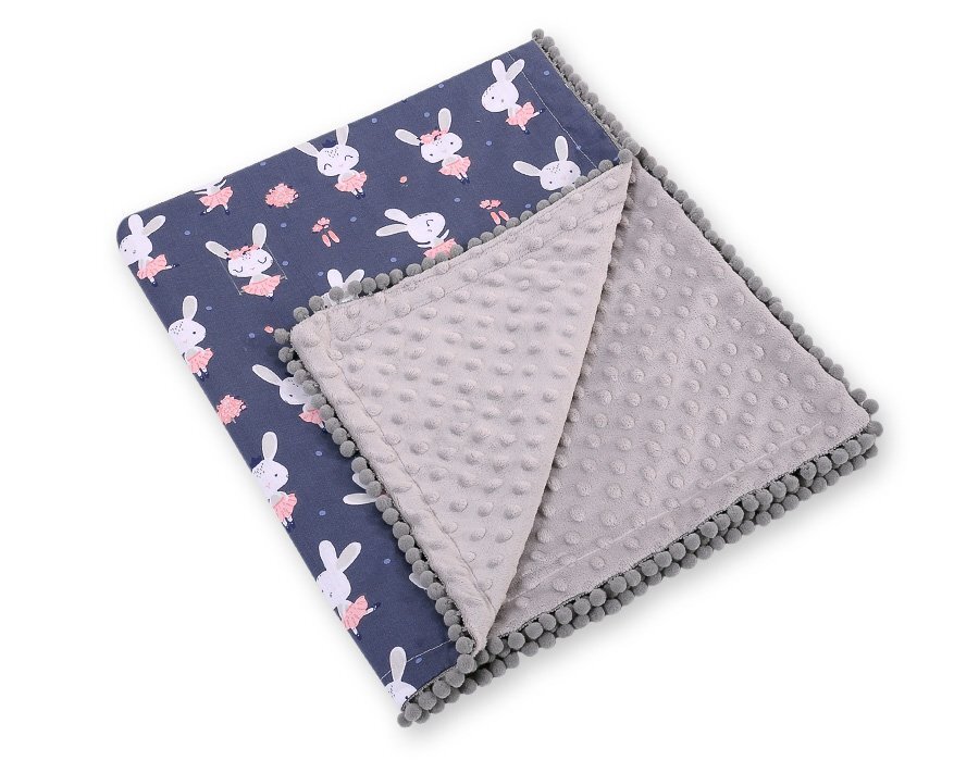 Bobono Paturica din bumbac cu doua fete 90x75 cm Minky Blue Rabbits