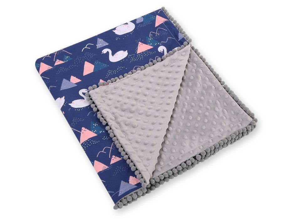 Bobono Paturica din bumbac cu doua fete 90x75 cm Minky Swans Navy Blue