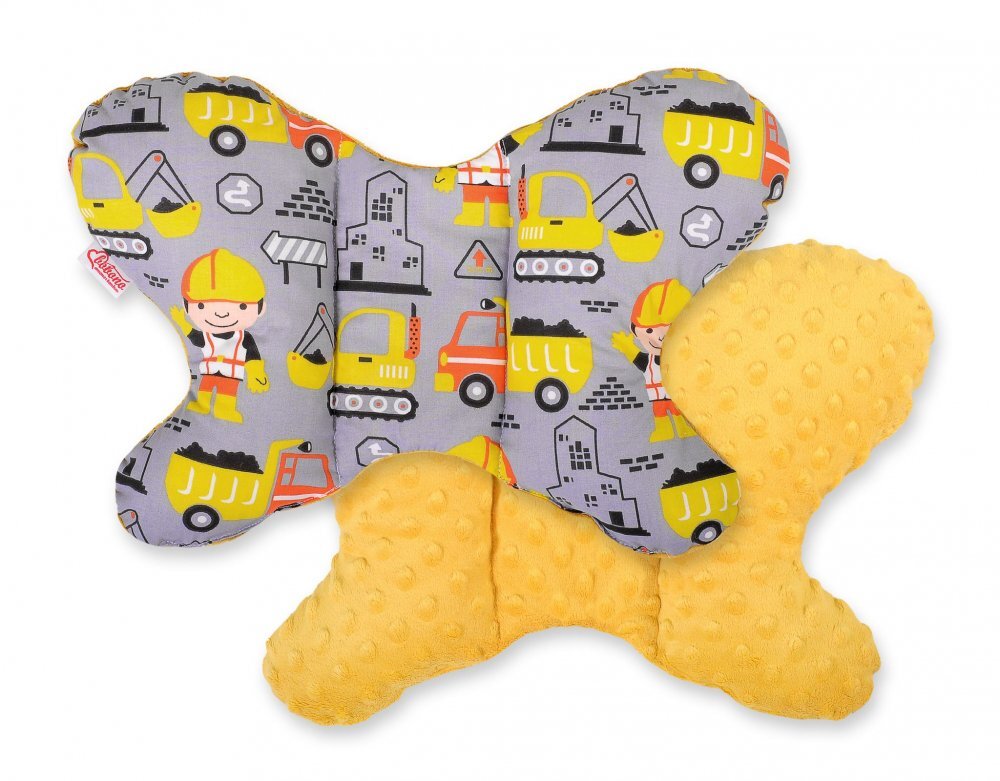 Bobono Perna bebelusi cu doua fete Butterfly Minky Excavators Yellow