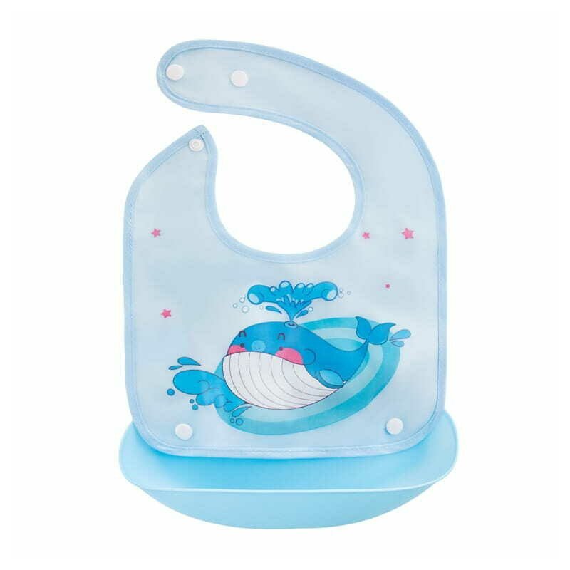 Bocioland Baveta impermeabila cu buzunar detasabil 21x21 cm Whale
