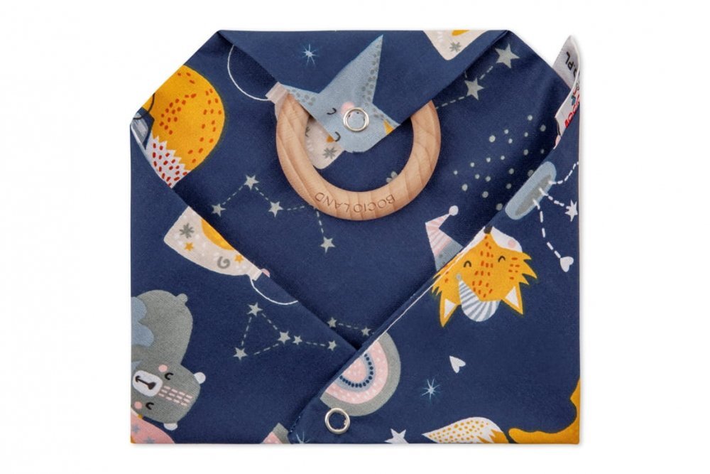 Bocioland Bavetica tip bandana Fox cu inel de dentitierealizata din bumbac 100fixare cu capse