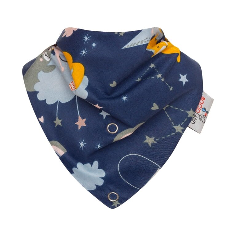 Bocioland Bavetica tip bandana Fox cu inel de dentitierealizata din bumbac 100fixare cu capse