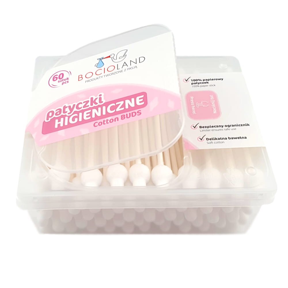 Bocioland Betisoare de urechi 60 buc cu protectie pentru bebelusi si copii