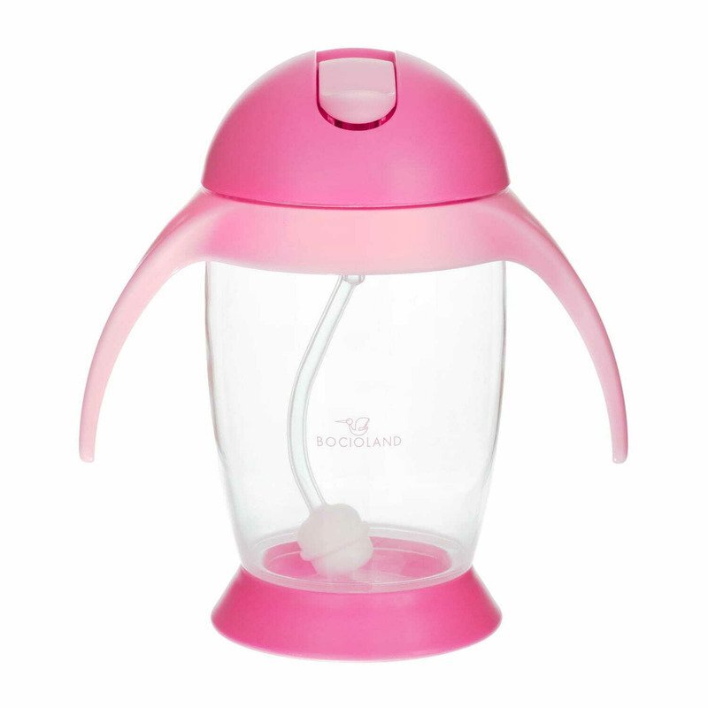 Bocioland Cana de apa cu pai si manere 300 ml 6 luni+ Pink