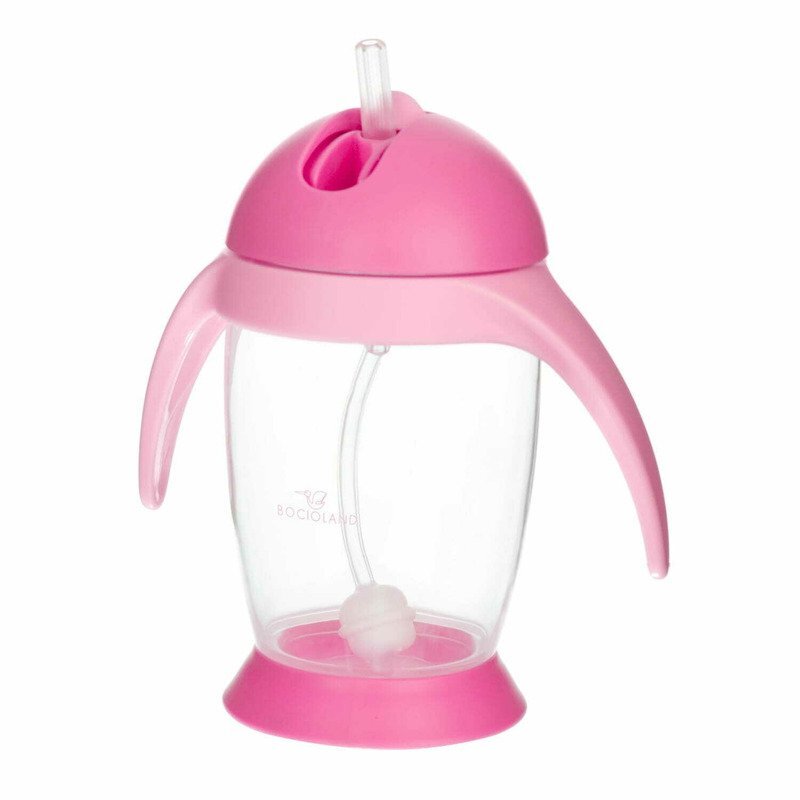 Bocioland Cana de apa cu pai si manere 300 ml 6 luni+ Pink