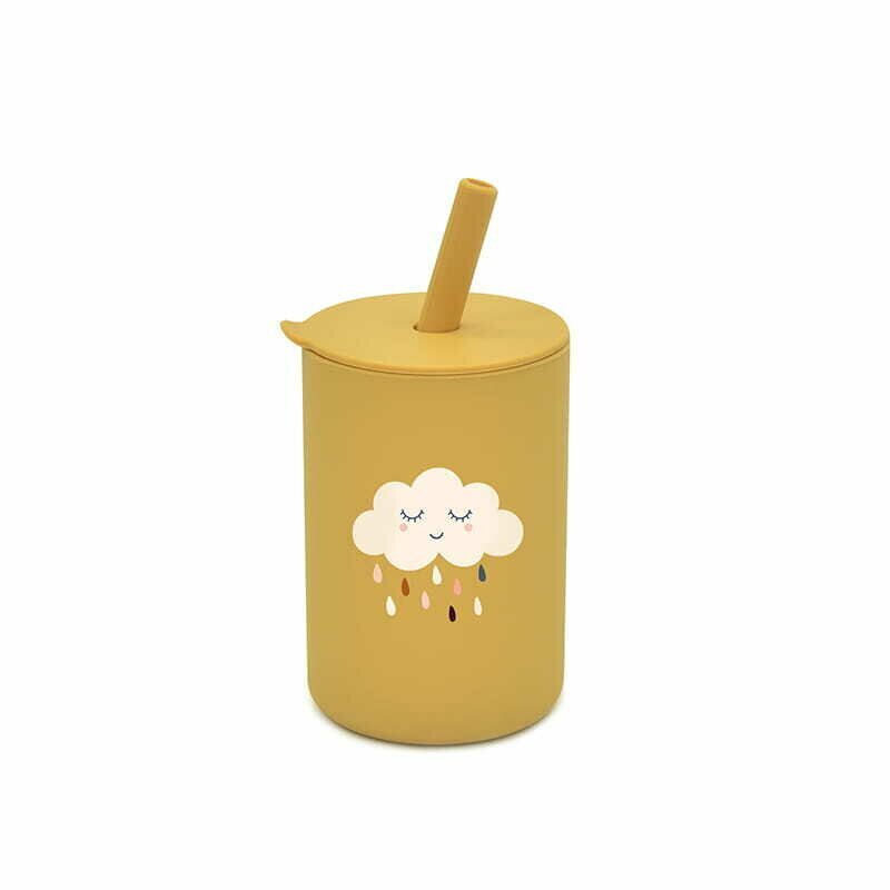 Bocioland Cana din silicon cu pai 150 ml fara BPA 6 luni+ Cloud