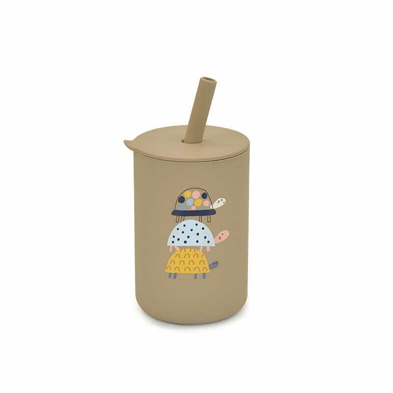 Bocioland Cana din silicon cu pai 150 ml fara BPA 6 luni+ Turtles