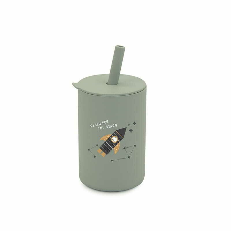 Bocioland Cana din silicon Rocket cu pai capacitate 150 ml fara BPA recomandata de la 6 luni