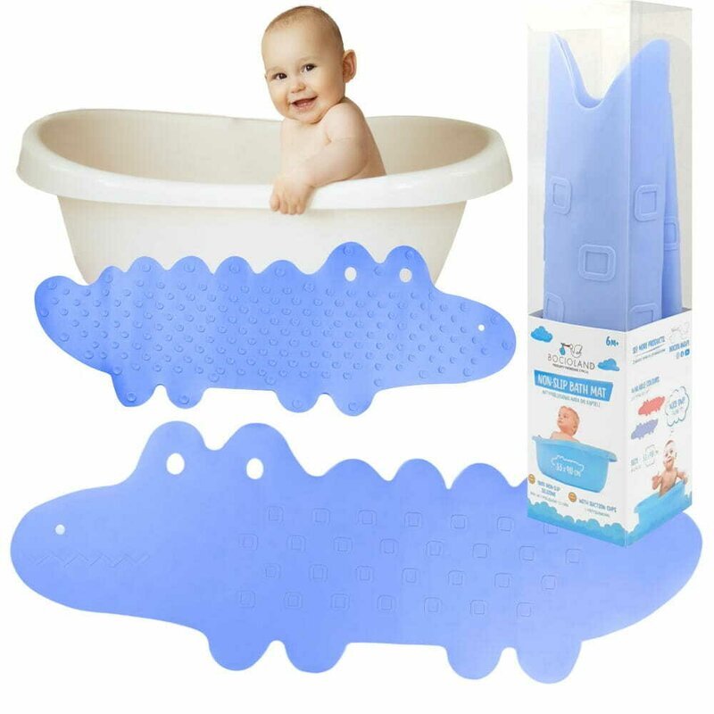 Bocioland Covoras de baie Antiderapant Cu ventuze Silicon 33 x 90 cm Crocodile Blue