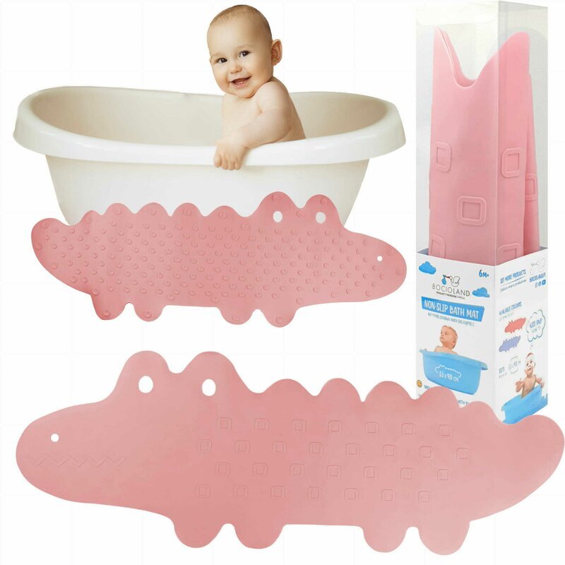 Bocioland Covoras de baie Antiderapant Cu ventuze Silicon 33 x 90 cm Crocodile Pink