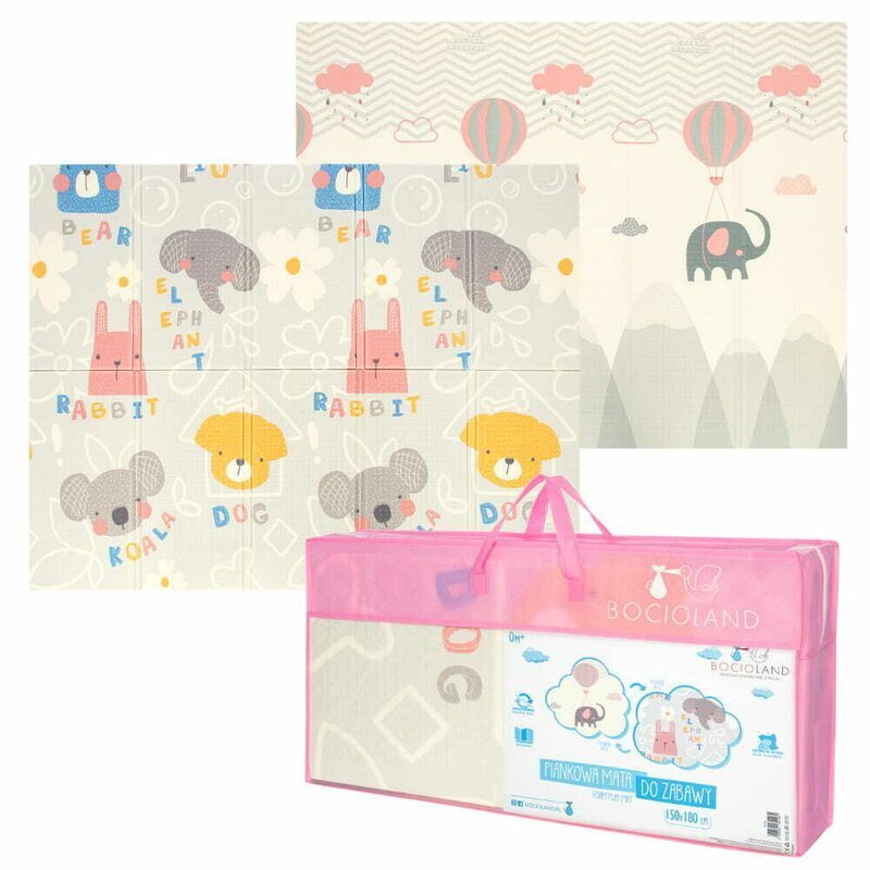 Bocioland Covoras de joaca Grey Elephant pliabil protectie impotriva loviturilor 180 x 150 cm cu Imprimeu pe ambele parti potrivit pentru interior si exterior