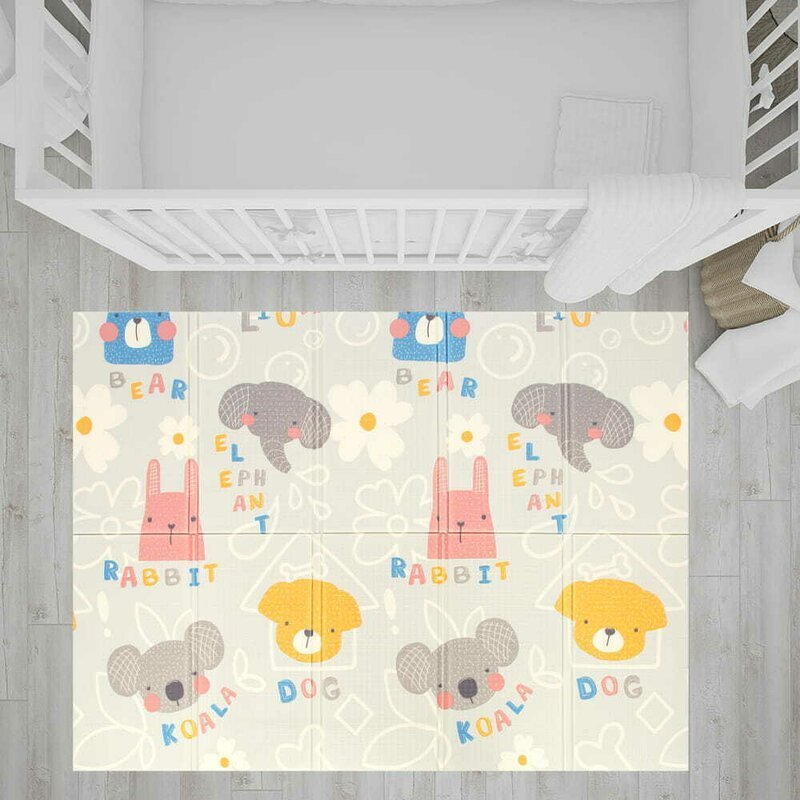 Bocioland Covoras de joaca Grey Elephant pliabil protectie impotriva loviturilor 180 x 150 cm cu Imprimeu pe ambele parti potrivit pentru interior si exterior
