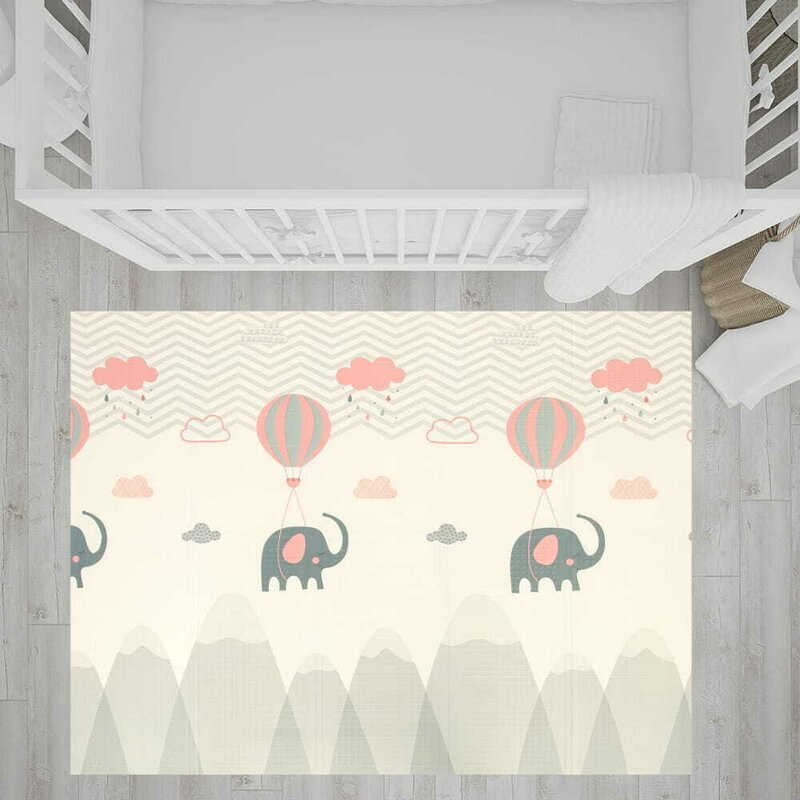 Bocioland Covoras de joaca Grey Elephant pliabil protectie impotriva loviturilor 180 x 150 cm cu Imprimeu pe ambele parti potrivit pentru interior si exterior