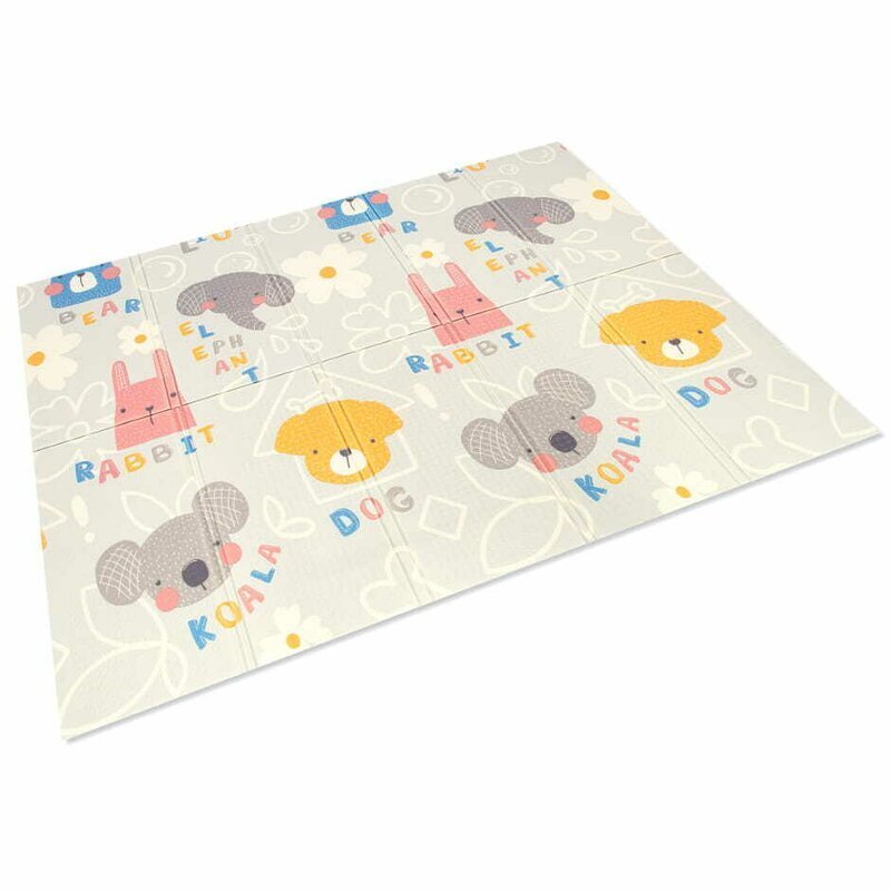 Bocioland Covoras de joaca Grey Elephant pliabil protectie impotriva loviturilor 180 x 150 cm cu Imprimeu pe ambele parti potrivit pentru interior si exterior