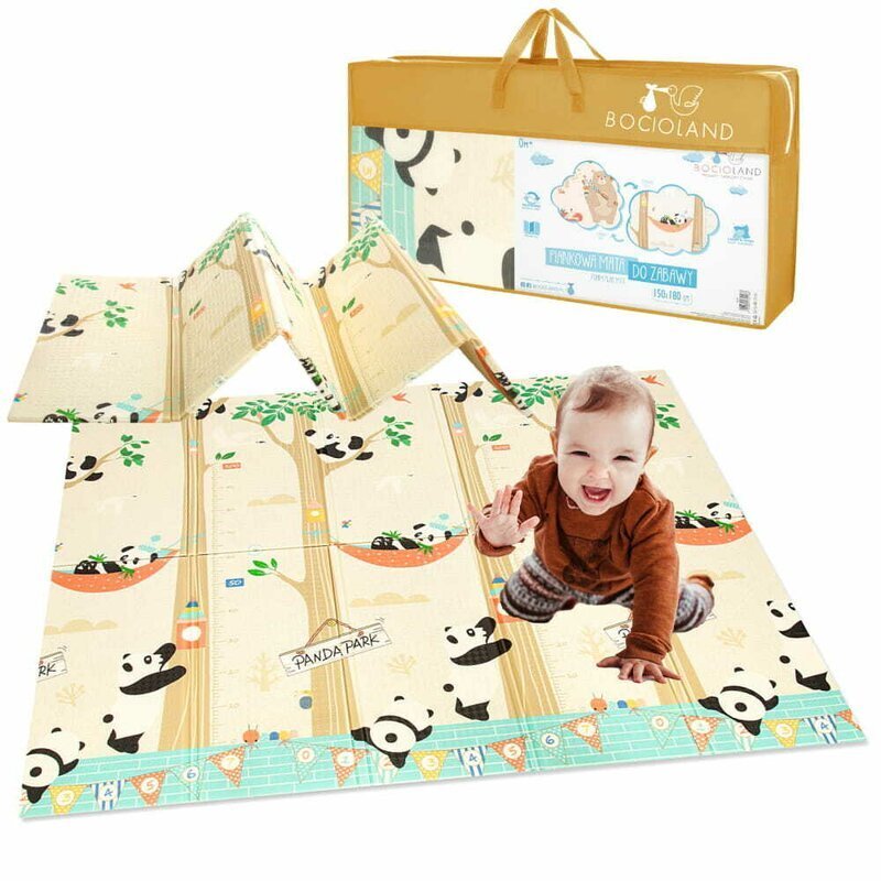 Bocioland Covoras de joaca Panda pliabil protectie impotriva loviturilor 180 x 150 cm cu Imprimeu pe ambele parti potrivit pentru interior si exterior
