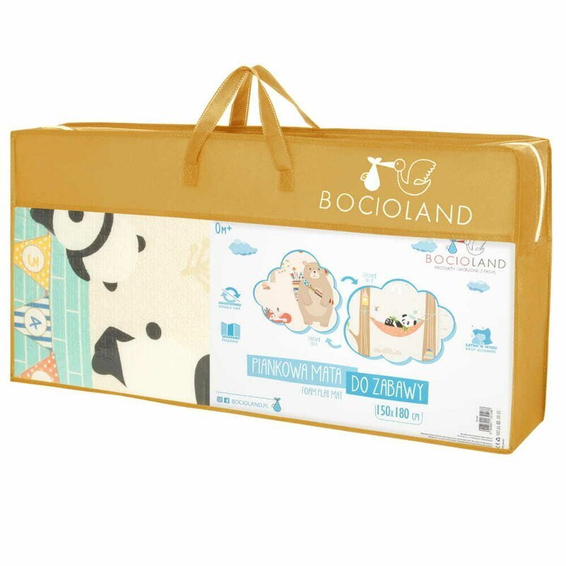 Bocioland Covoras de joaca Panda pliabil protectie impotriva loviturilor 180 x 150 cm cu Imprimeu pe ambele parti potrivit pentru interior si exterior