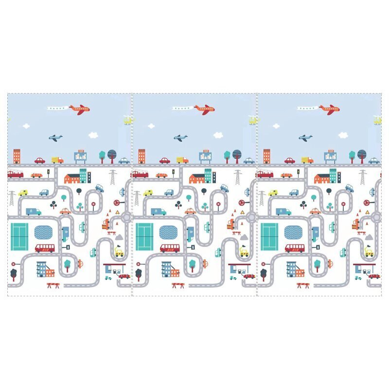 Bocioland Covoras de joaca pliabil City 200x150x1 cm cu doua fetesuprafata impermeabila antiderapanta din spuma XPEhusa depozitare cu maner