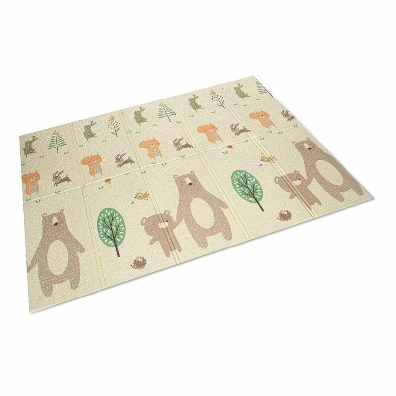 Bocioland Covoras de joaca pliabil Little Bear 200x150x1 cm cu doua fetesuprafata impermeabila antiderapanta din spuma XPEhusa depozitare cu maner