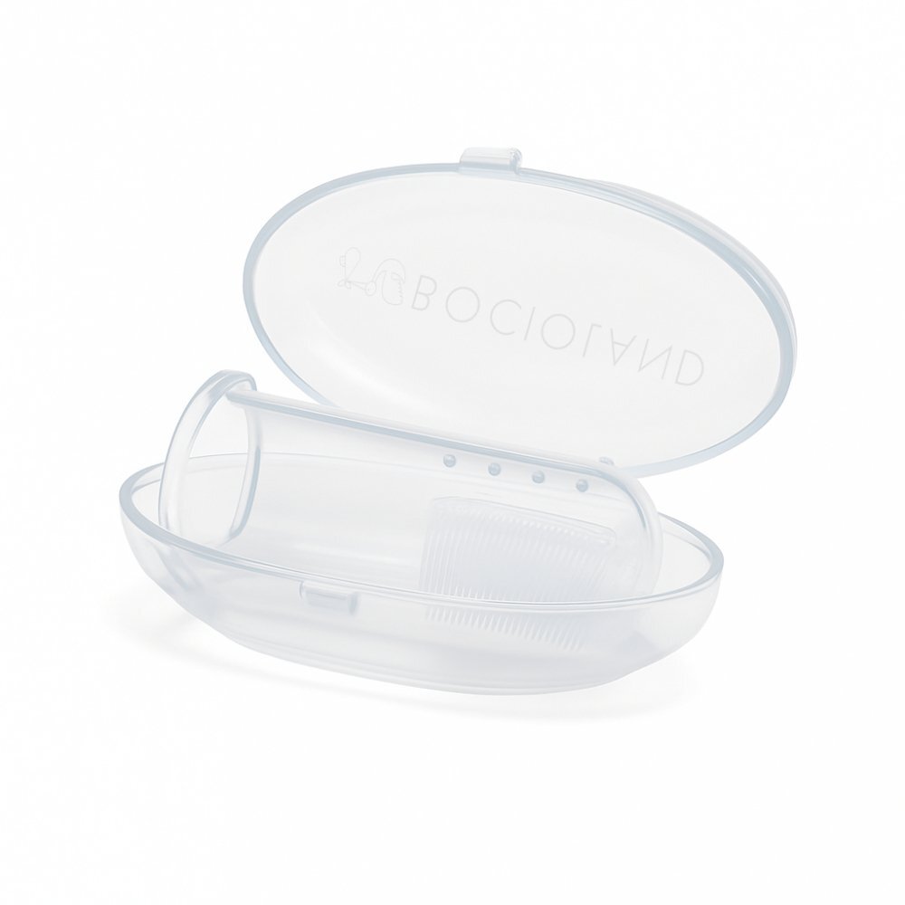 Bocioland Degetar din silicon pentru masarea gingiilor cu carcasa de protectie inclusa