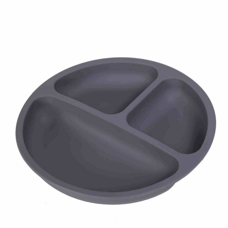 Bocioland Farfurie compartimentata rotunda cu 3 compartimente silicon fara BPA 6-36 luni Antracite