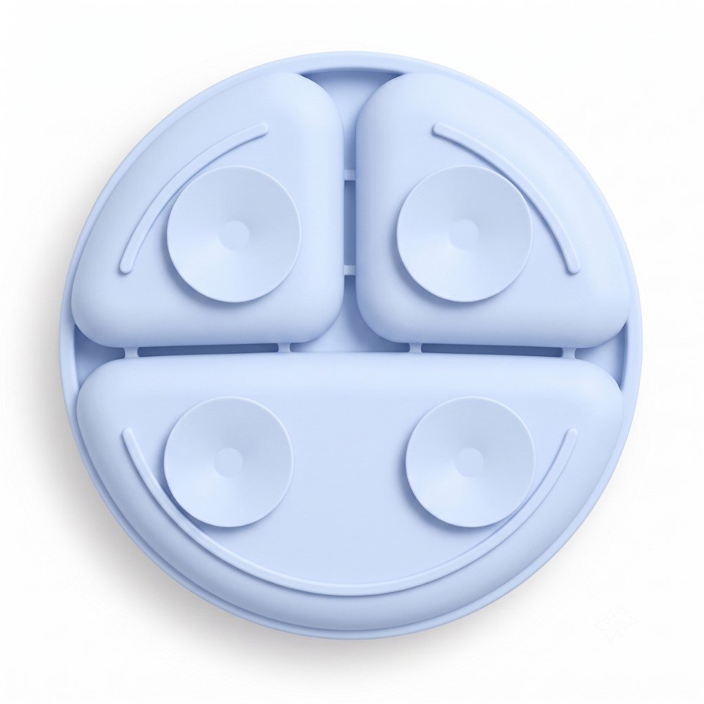 Bocioland Farfurie din silicon pentru copii Blue cu 3 compartimente si 4 ventuze de fixare dimensiune 19.3 x 3 cm