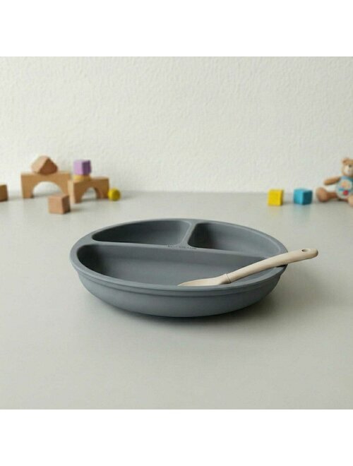 Bocioland Farfurie rotunda compartimentata cu 3 compartimente Dark grey