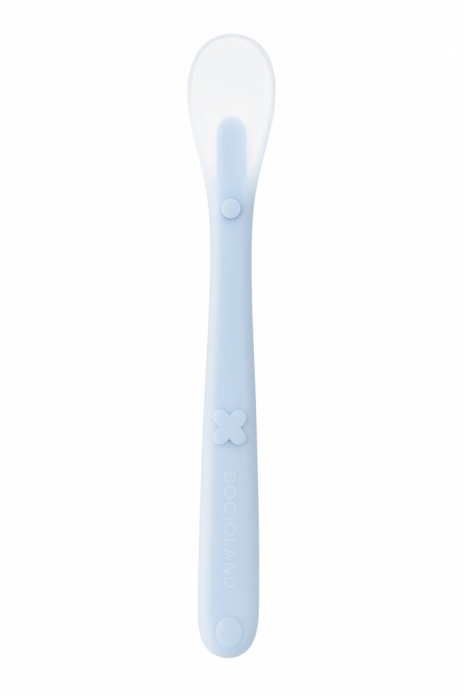 Bocioland Lingurita de silicon pentru bebelusi Blue lungime 15.5cm maner antiderapant