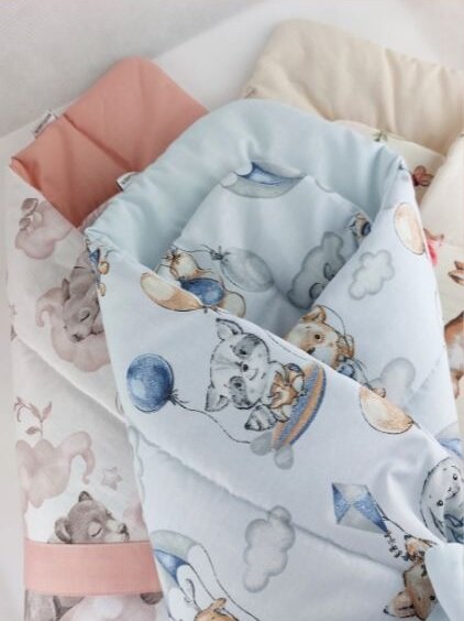 Bocioland Paturica multifunctionala de infasat bebelusi Fox and Bunny 80x80 cm din bumbac 100 fixare cu panglica asortata