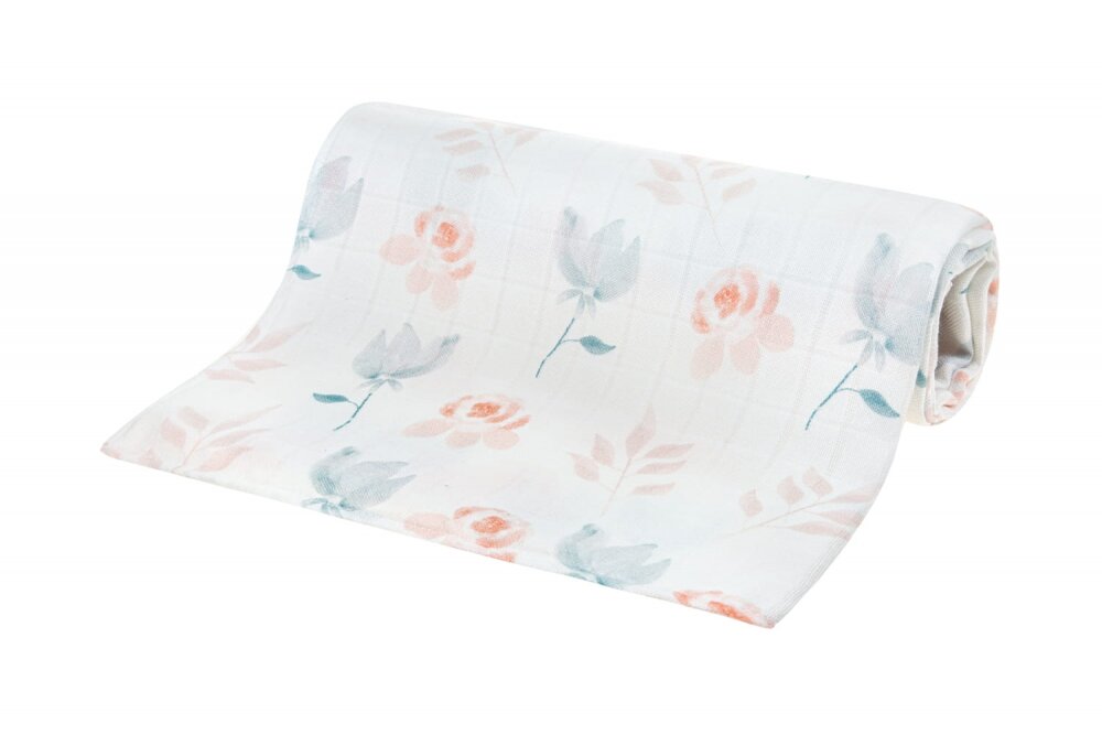 Bocioland Paturica mutifunctionala Bellflowers 120x120 cm tesatura din fibre de bambus super absorbant suprafata catifelata utilizare caruciorpatutscaun automaterial respirabil certificat OEKO-TEX