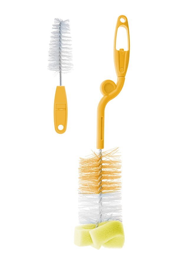 Bocioland Perie pentru curatare biberoane si tetine Galbeninclude perie pentru tetinemaner ergonomic