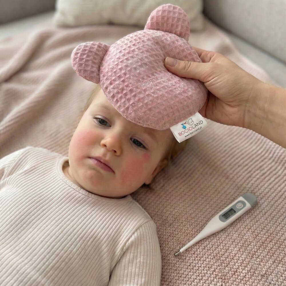 Bocioland Pernuta anticolici cu samburi de cirese si lavanda Teddy Roz diametru 14 cmhusa din bumbac 100 cu textura waffle utilizare rececald