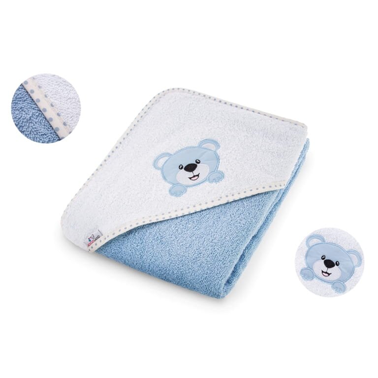 Bocioland Prosop cu capison pentru copii Blue Teddy 100 bumbac dimensiune 80 x 80 cm