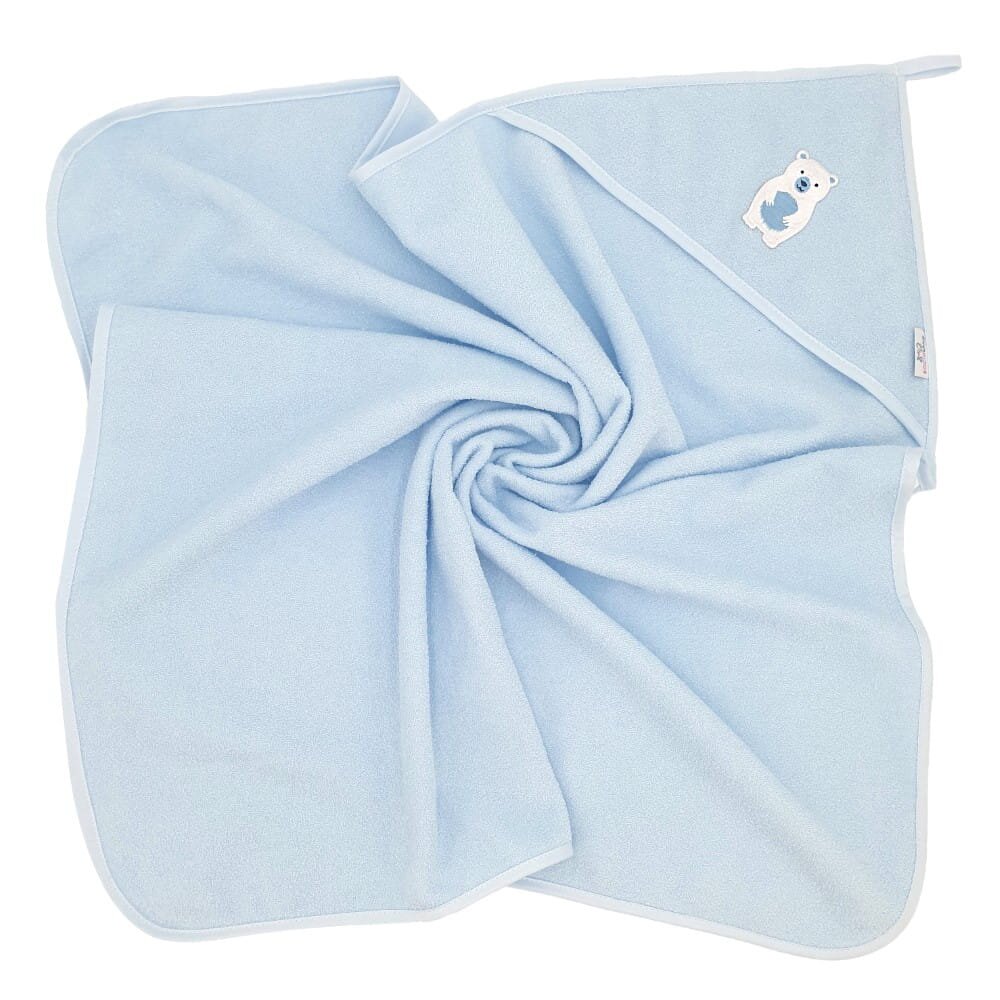 Bocioland Prosop de baie pentru copii Blue Polar bear 100x100 cmdin bumbac 100 prevazut cu capison decorat cu broderie vesela