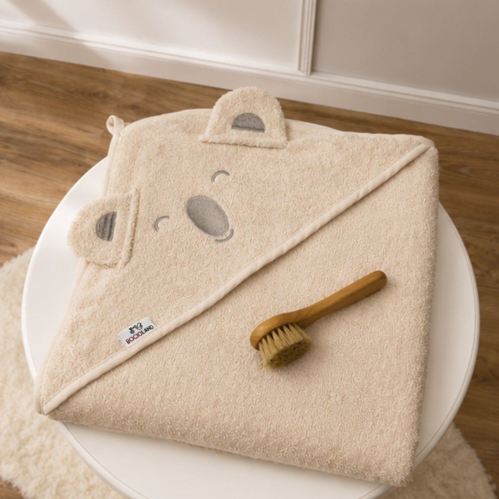 Bocioland Prosop din bumbac terry pentru copii Koala Beige 95x95 cmgluga brodataurechi decorative100 bumbac