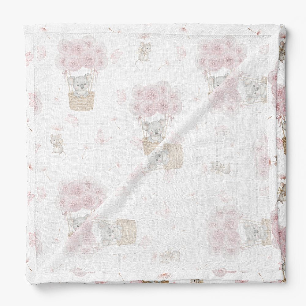 Bocioland Prosopel multifunctional Koala Pink 40x40 cm tesatura din fibre de bambussuper absorbant hipoalergenic si moale