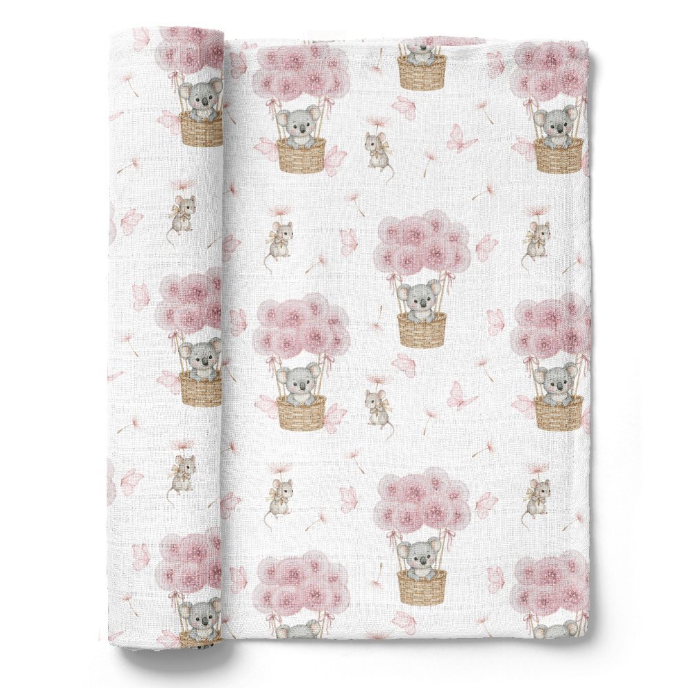 Bocioland Prosopel multifunctional Koala Pink 40x40 cm tesatura din fibre de bambussuper absorbant hipoalergenic si moale