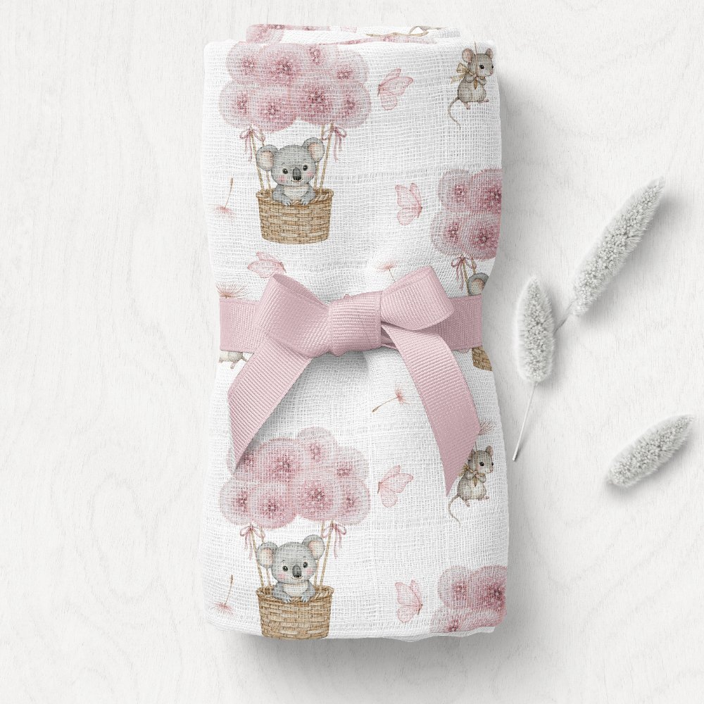 Bocioland Prosopel multifunctional Koala Pink 40x40 cm tesatura din fibre de bambussuper absorbant hipoalergenic si moale
