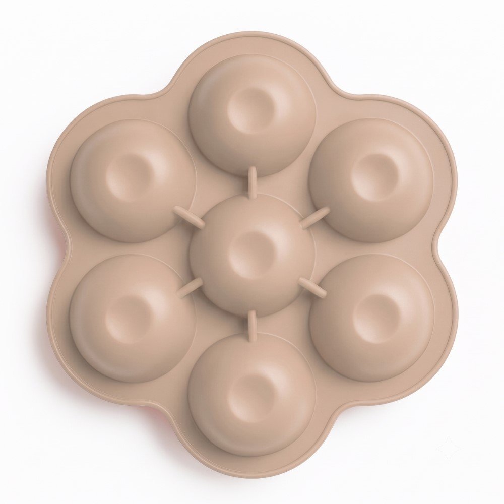 Bocioland Recipient ermetic multiportii Daisy Bej din silicon capac cu inchidere ermetica 7 compartimente compatibil congelator fara BPA