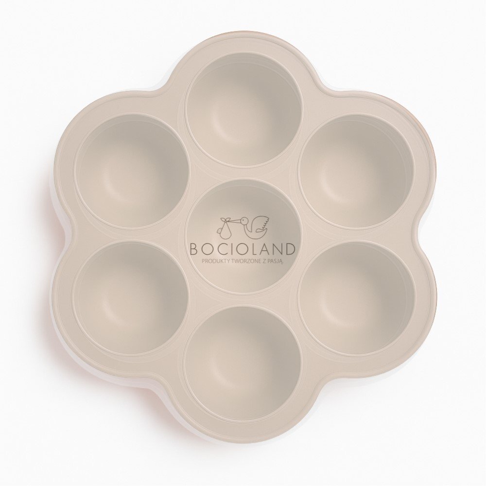 Bocioland Recipient ermetic multiportii Daisy Bej din silicon capac cu inchidere ermetica 7 compartimente compatibil congelator fara BPA