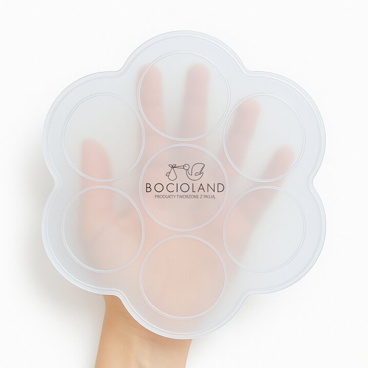 Bocioland Recipient ermetic multiportii Daisy Bej din silicon capac cu inchidere ermetica 7 compartimente compatibil congelator fara BPA