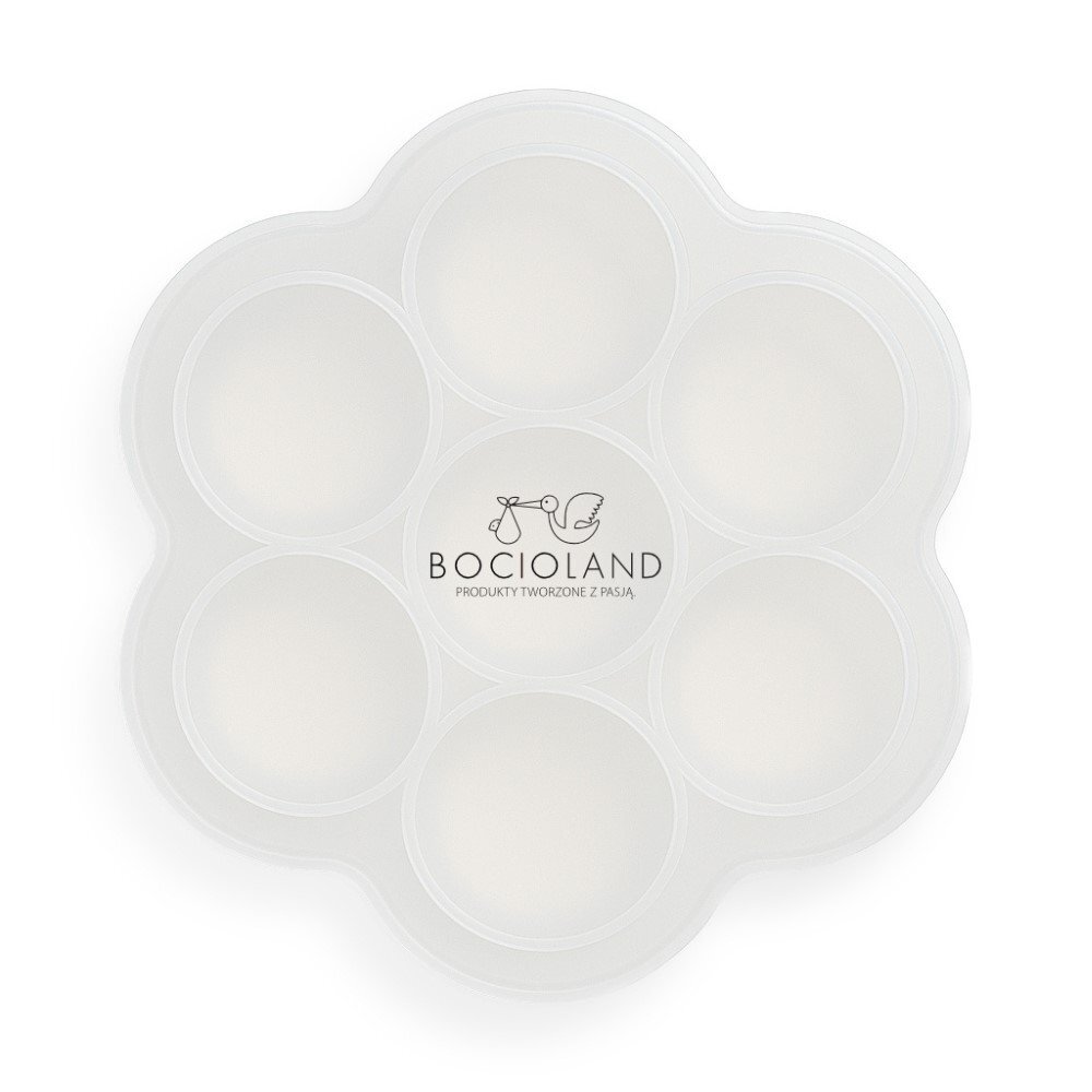 Bocioland Recipient ermetic multiportii Daisy Bej din silicon capac cu inchidere ermetica 7 compartimente compatibil congelator fara BPA