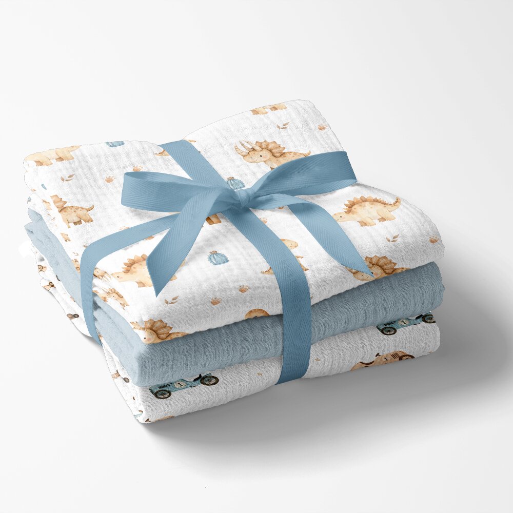 Bocioland Set 3 scutece multifunctionale Blue 70x70 cm din muselina 100 bumbacsuprafata texturatamoale si absorbanta