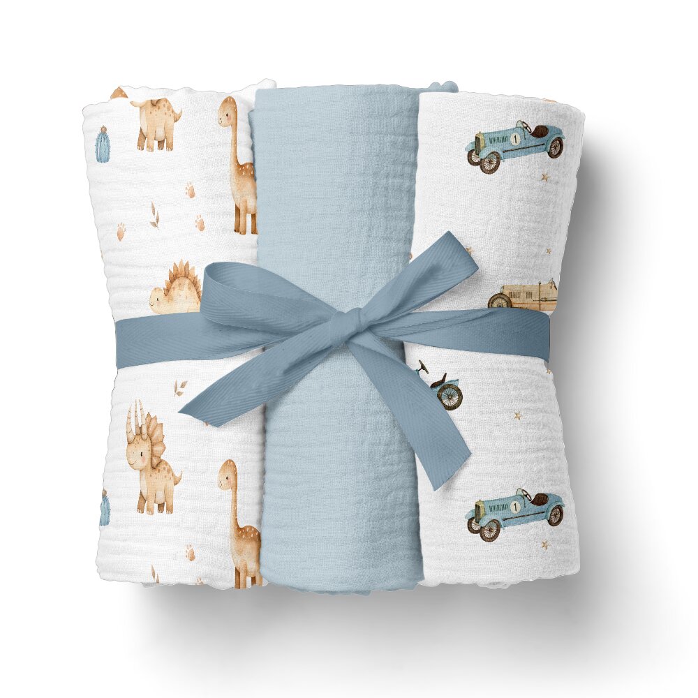 Bocioland Set 3 scutece multifunctionale Blue 70x70 cm din muselina 100 bumbacsuprafata texturatamoale si absorbanta