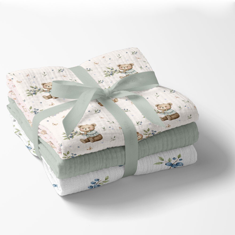Bocioland Set 3 scutece multifunctionale Green 70x70 cm din muselina 100 bumbacsuprafata texturatamoale si absorbanta