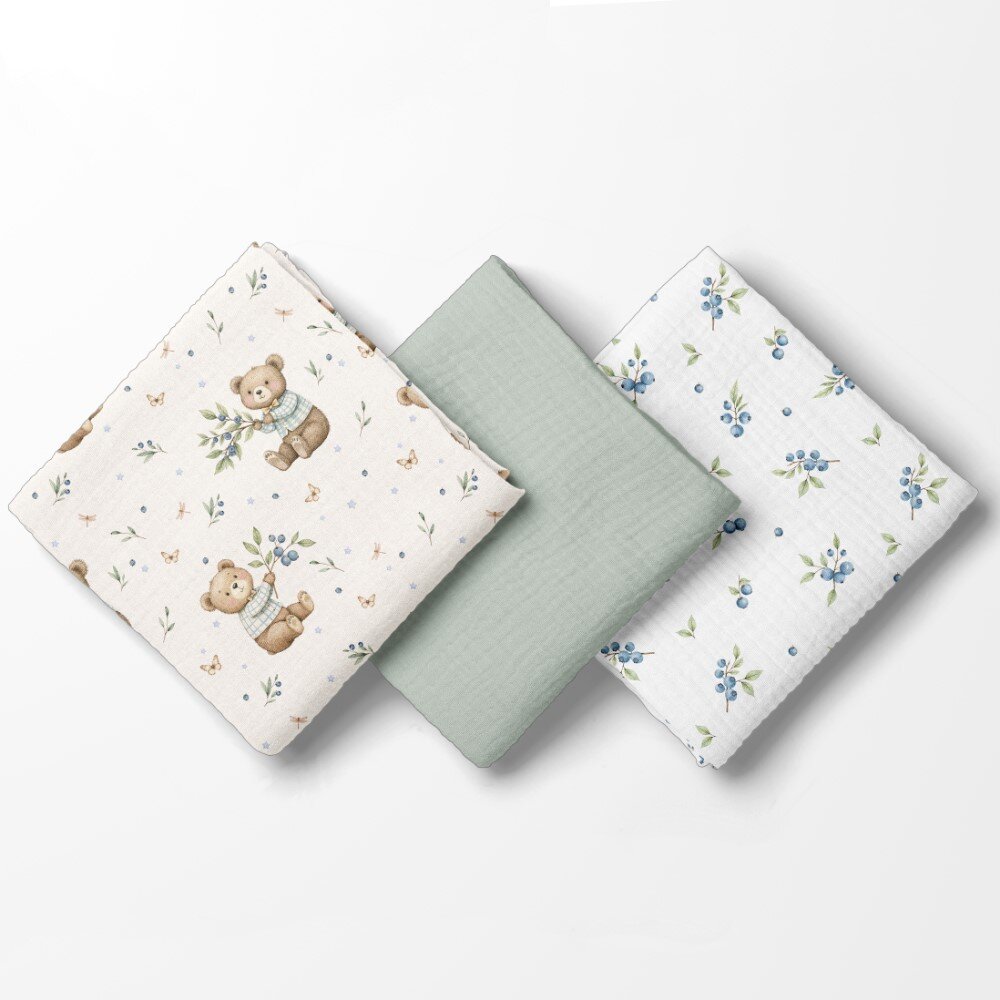 Bocioland Set 3 scutece multifunctionale Green 70x70 cm din muselina 100 bumbacsuprafata texturatamoale si absorbanta