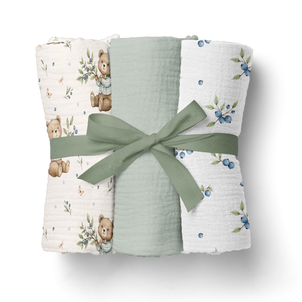 Bocioland Set 3 scutece multifunctionale Green 70x70 cm din muselina 100 bumbacsuprafata texturatamoale si absorbanta