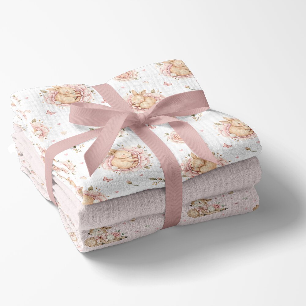 Bocioland Set 3 scutece multifunctionale Roz 70x70 cm din muselina 100 bumbacsuprafata texturatamoale si absorbanta