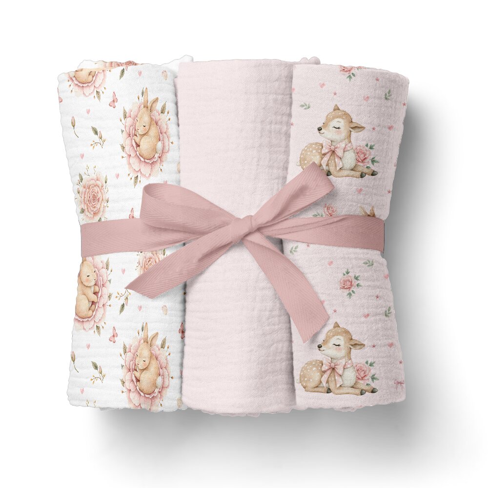 Bocioland Set 3 scutece multifunctionale Roz 70x70 cm din muselina 100 bumbacsuprafata texturatamoale si absorbanta