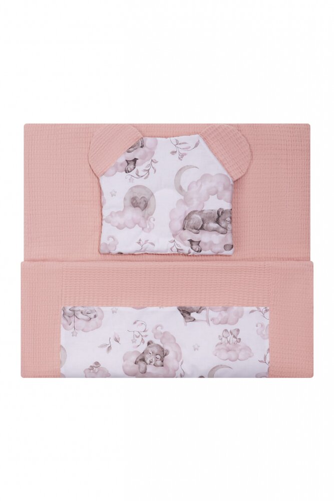 Bocioland Set paturica si pernuta Waffle Dream Pink 75x100 cmrealizat din bumbac 100recomandat de la nastere