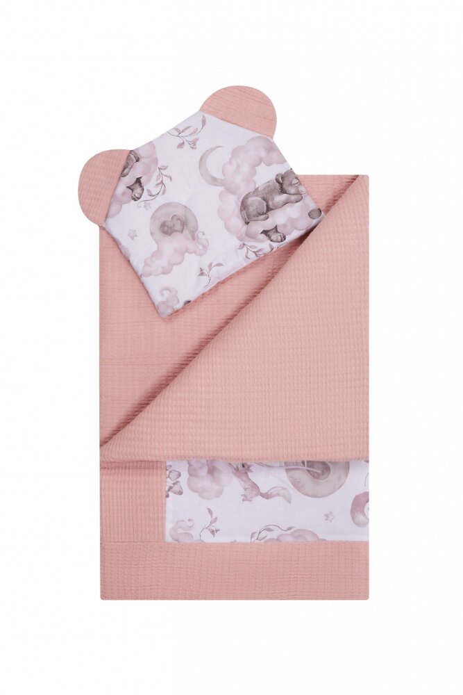 Bocioland Set paturica si pernuta Waffle Dream Pink 75x100 cmrealizat din bumbac 100recomandat de la nastere